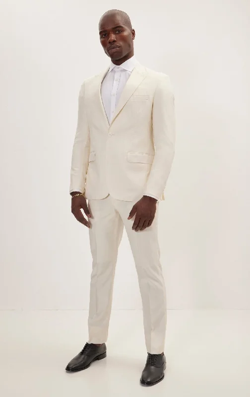 Super 180S Wool And Silk Single Breasted Suit - Off White