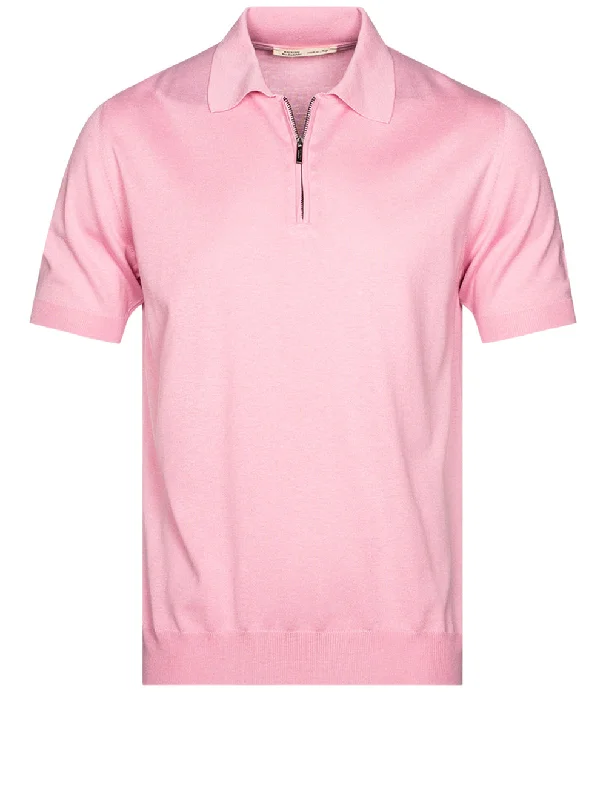 Silk Zip Polo Knitwear Pink