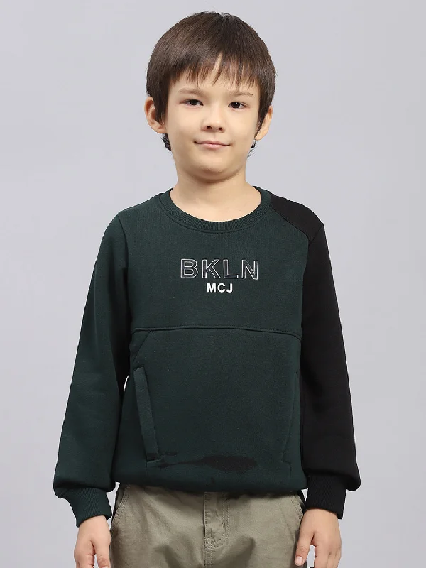 Boys Green Printed Round Neck Full Sleeve Sweatshirt