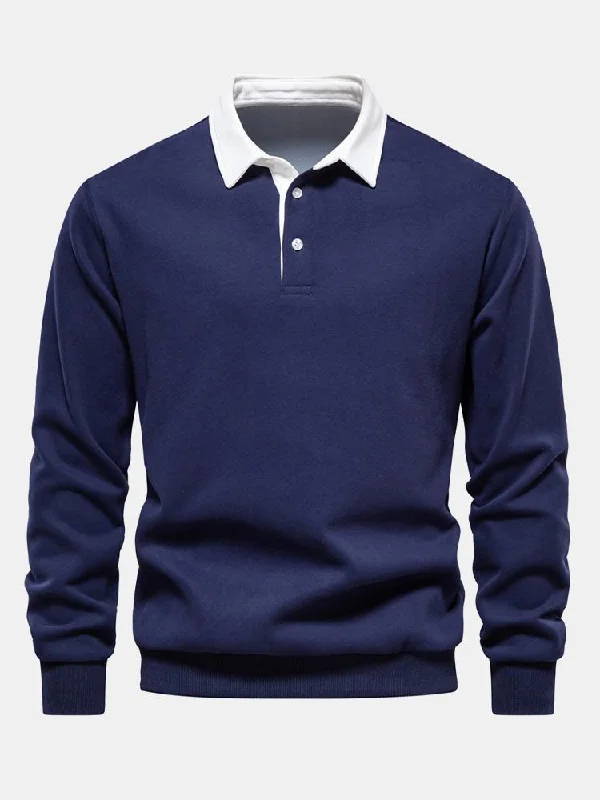 Contrast Polo Collar Sweatshirt