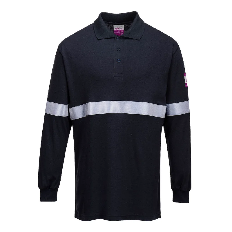 Portwest FR03 Flame Resistant Anti-Static Long Sleeve Polo Shirt with Reflective Tape