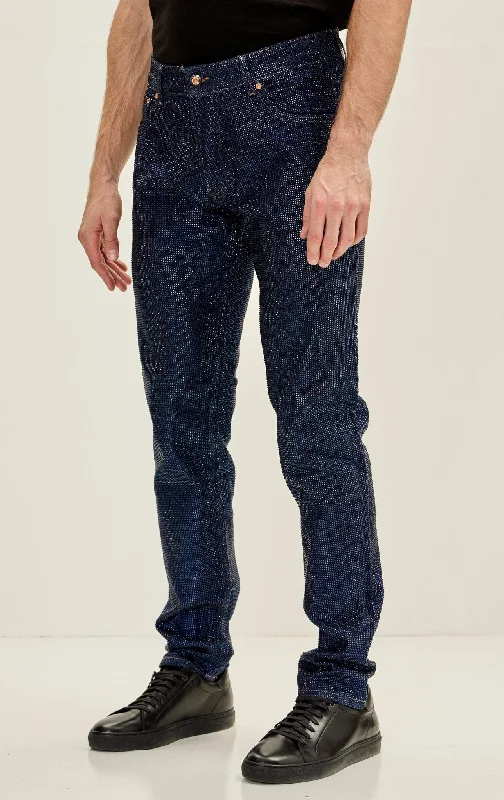 Crystal Embellished Tapered Jeans - Navy