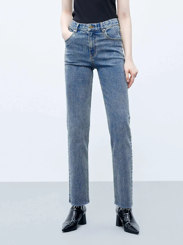 Straight Leg Raw Hem Jeans