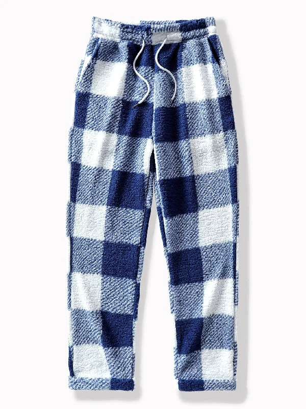 Straight Leg Plaid Pattern Teddy Pants