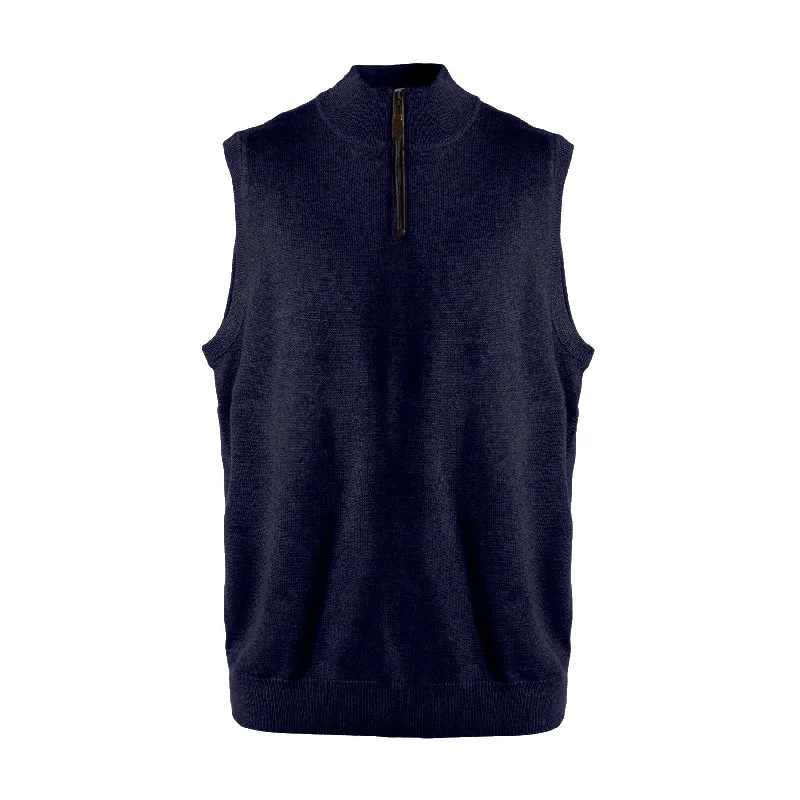 Extra Fine 'Zegna Baruffa' Merino Wool Quarter-Zip Sweater Vest in Navy by Viyella