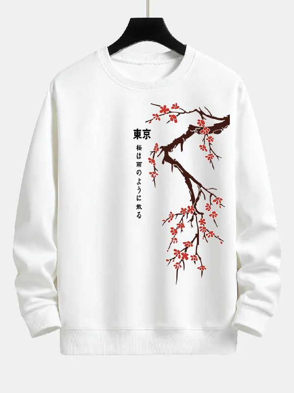 Tokyo Japanese Cherry Blossoms Print Relax Fit Sweatshirt