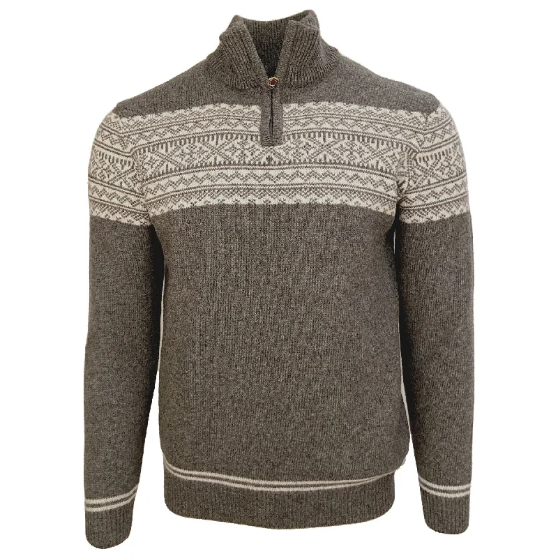 Winter Intarsia Knit Wool Blend Quarter-Zip Sweater in Charcoal by Viyella