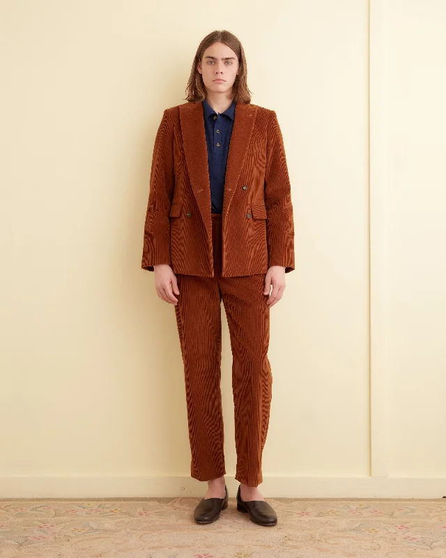 Double-Breasted Corduroy Jacket - Tobacco