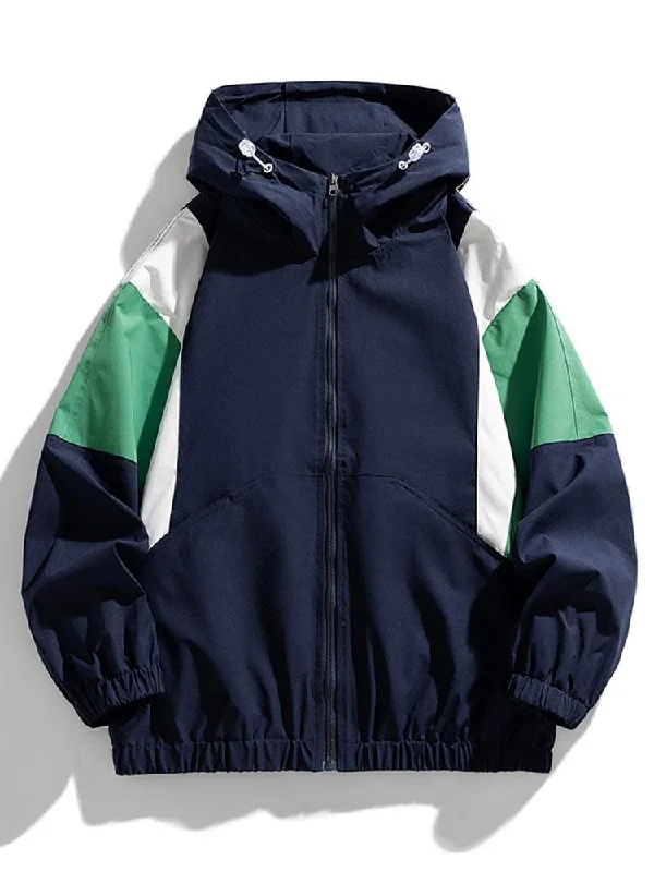 Relax Fit Color Block Hooded Windbreaker