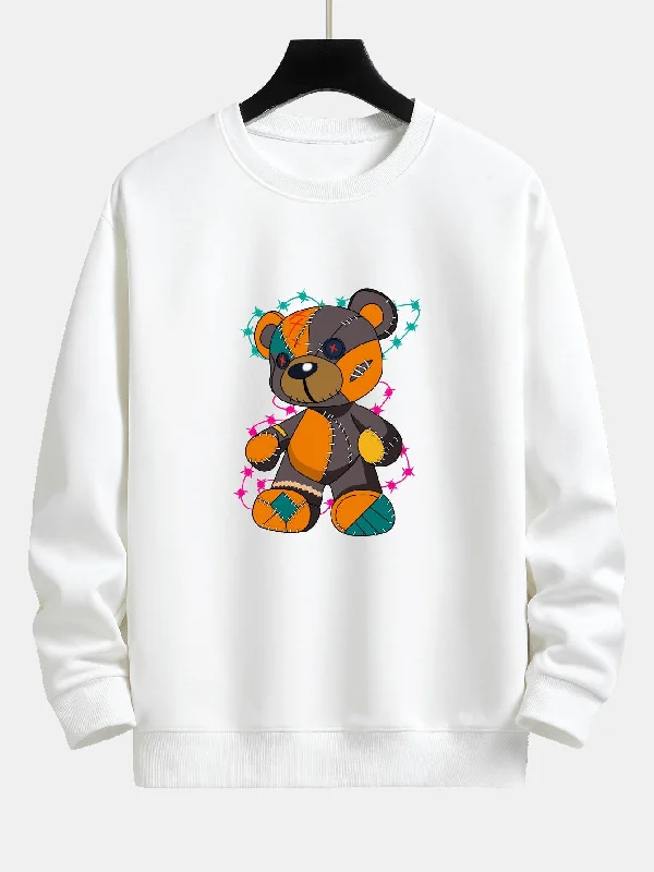 Tattered Bear Print Relax Fit Sweatshirt