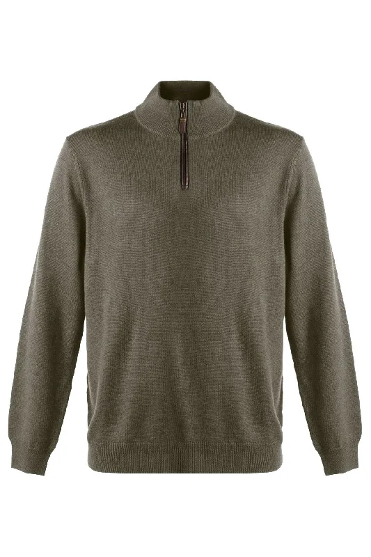 Extra Fine 'Zegna Baruffa' Merino Wool Quarter-Zip Sweater in Sage Melange by Viyella