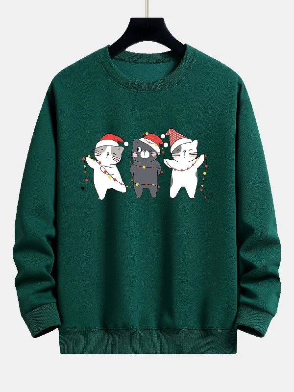 Christmas Lights Cats Print Relax Fit Sweatshirt