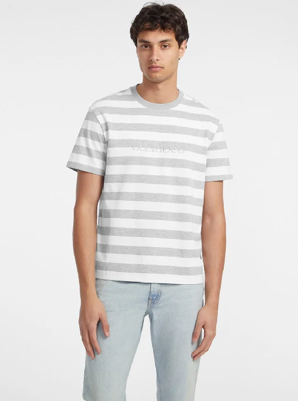 Guess Jeans White Grey Striped T-Shirt