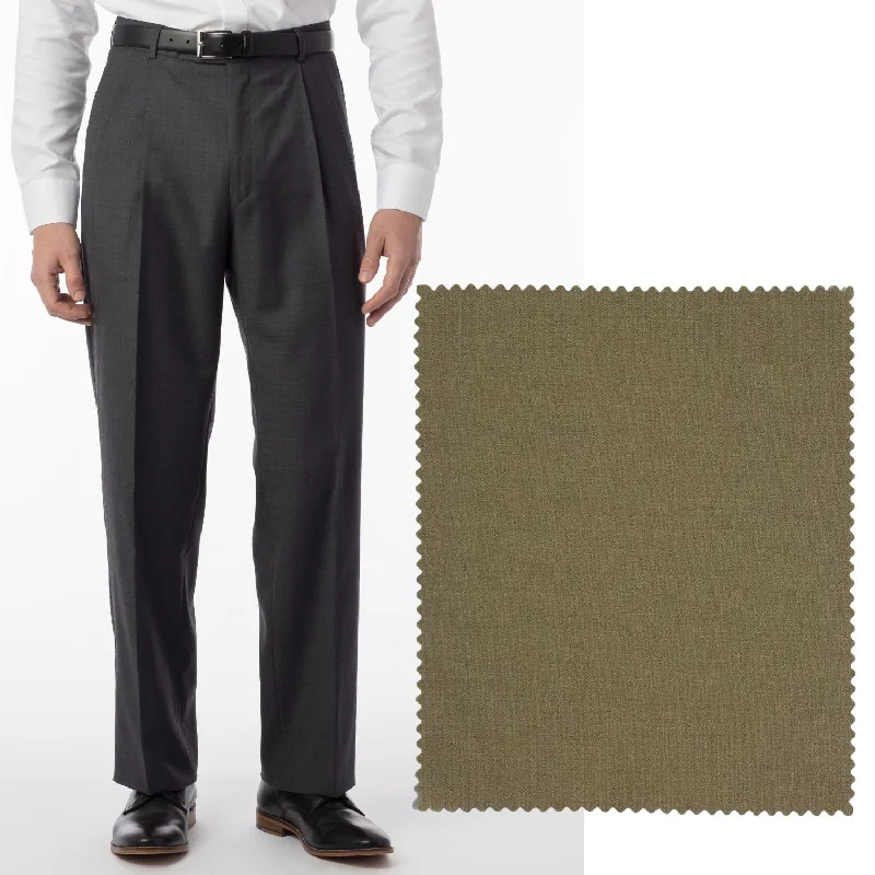 Super 120s Wool Gabardine Comfort-EZE Trouser in British Tan (Manchester Pleated Model) by Ballin