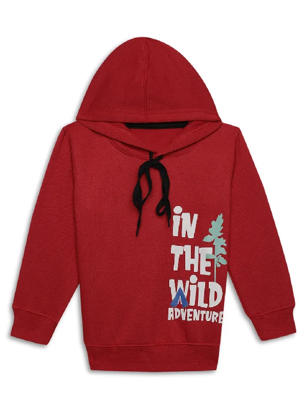 Vimal Jonney Maroon Printed Hooded Cotton Fleece Sweatshirt for Kids