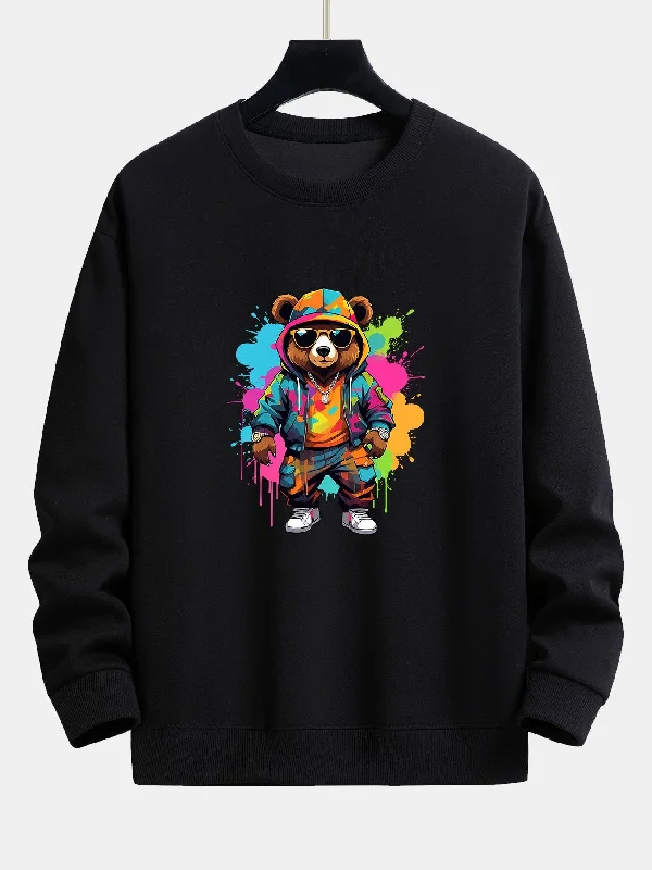 Splash Colorful Bear Print Relax Fit Sweatshirt