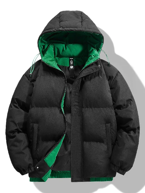 Contrast Hooded Puffer Coat