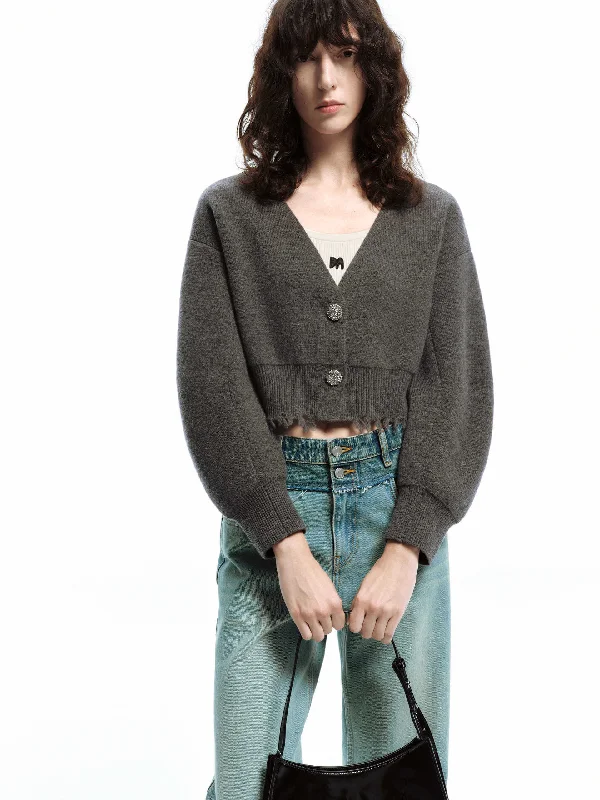 Cropped Raw Hem Cardigan