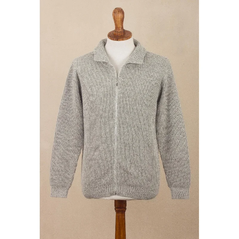 Novica Handmade Casual Grey Mens Cardigan