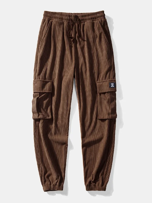 Drawstring Corduroy Cargo Jogger Pants