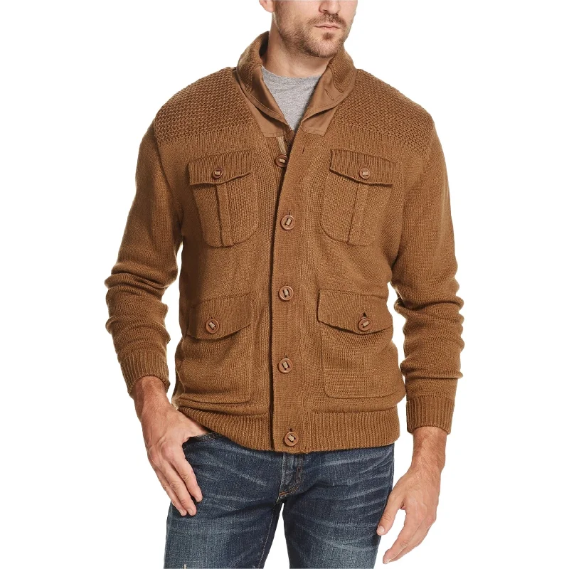 Weatherproof Mens Fleece-Lined 4-Pocket Cardigan Sweater, Beige, Medium