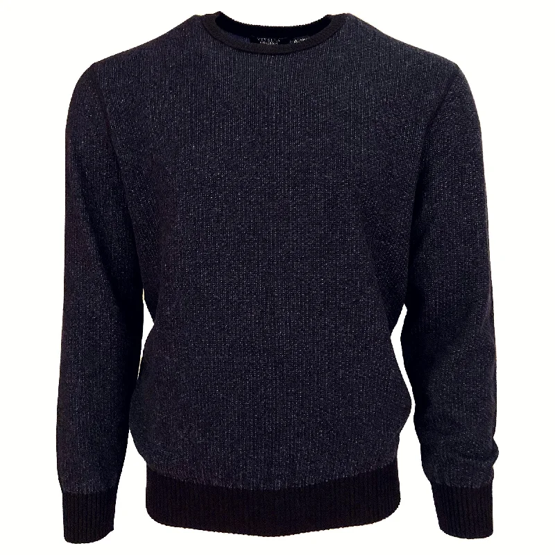 Two-Tone Cotton Crew Neck Sweater in Navy by Viyella