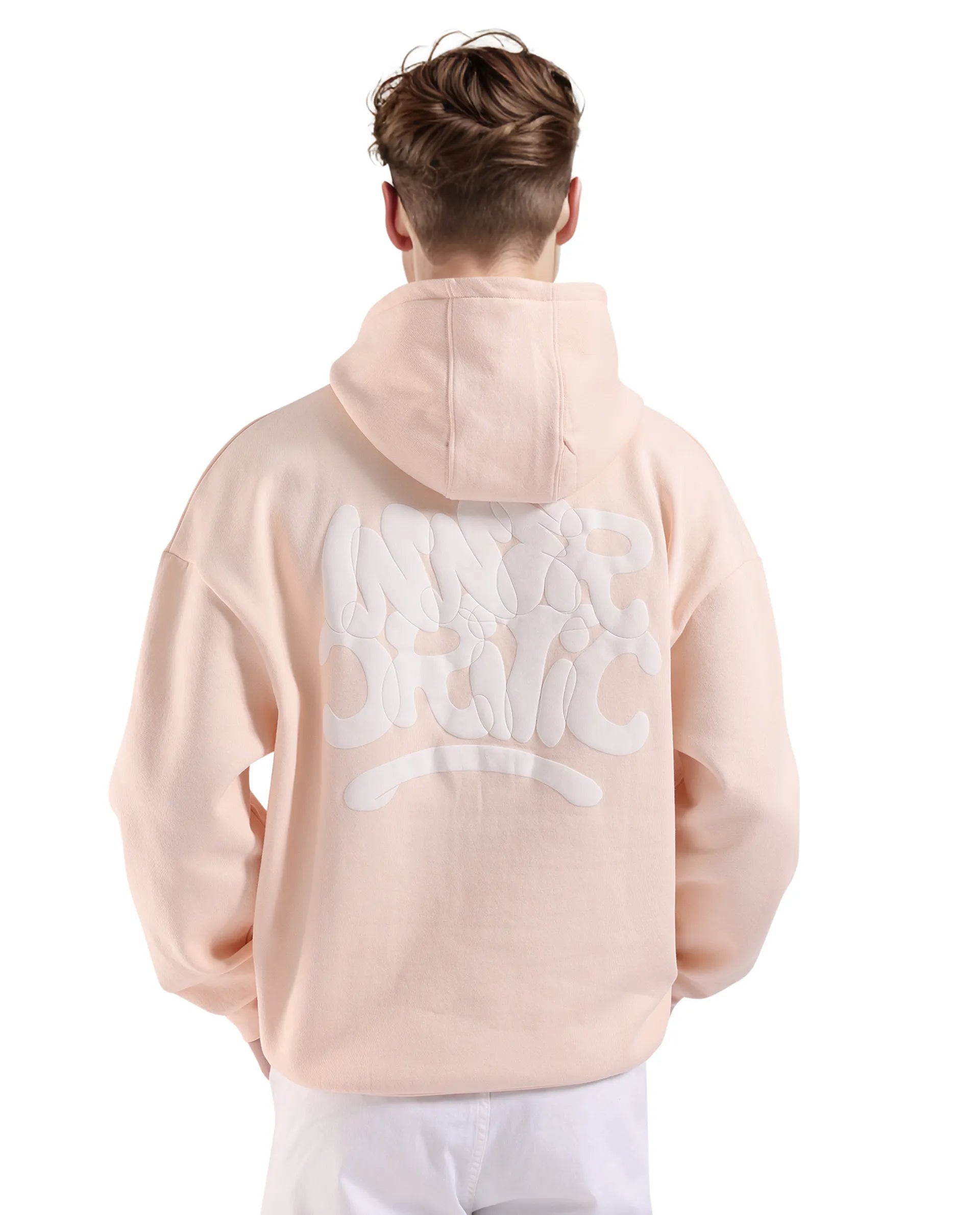 Rare Rabbit Men Laurl Light Pink Cotton Polyester Fabric Full Sleeve Hooded Boxy Fit Puff Printed Sweatshirt