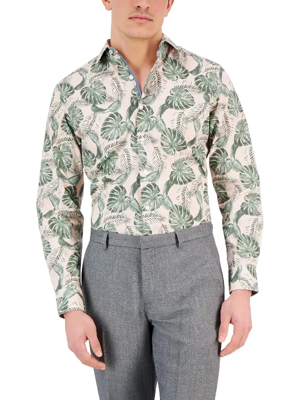 Hoja Mens Printed Stretch Button-Down Shirt