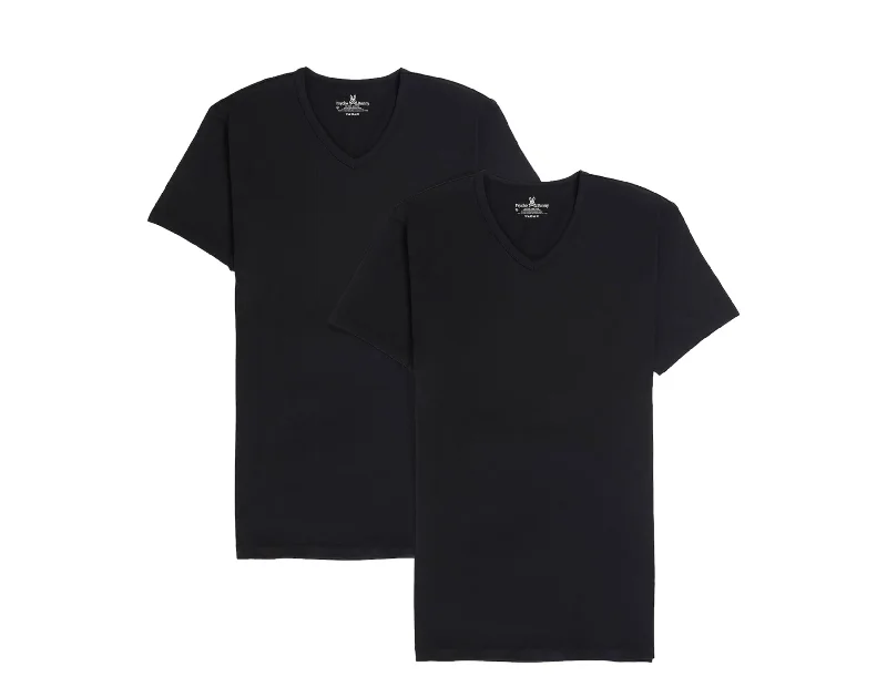 Psycho Bunny Men's Undershirt V Neck Tee Black 2 Pack B6U905ARCS-BLK