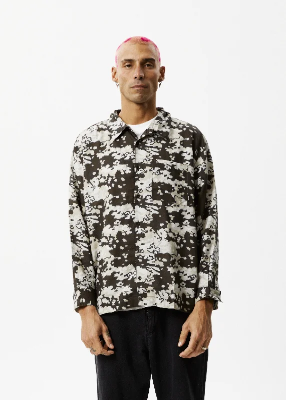 AFENDS Mens Jungle - Long Sleeve Shirt - Earth Camo